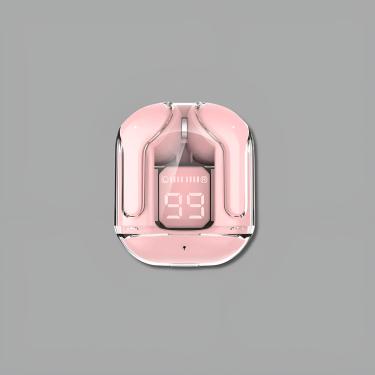 Imagem de Fone Bluetooth Case Transparente Visor Digital LCD TWS Cor:Rosa