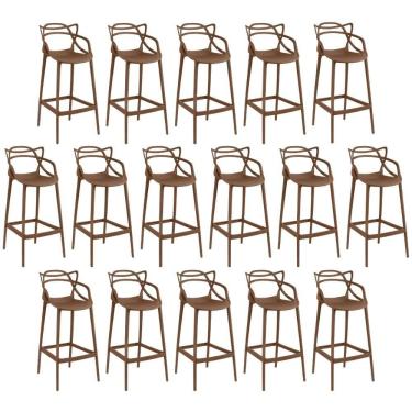 Imagem de Kit 16 Banquetas Allegra Com Encosto Design Cozinha/bancada - Marrom