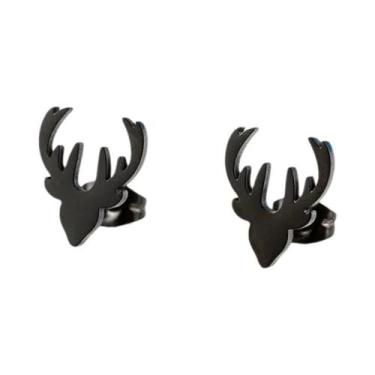 Imagem de Brincos De Cabeça De Veado Pretos Para Mulheres, Joias De Natal Em Aço