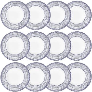 Imagem de 12 Pratos Fundo Tramontina Umeko Em Porcelana Decorada Azul 22 Cm 96010710