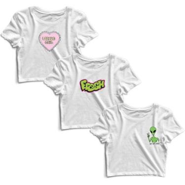 Imagem de Kit 3 Blusas Cropped Tshirt Camiseta Feminina Blusinha - Goup Supply, 