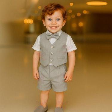 Imagem de Conjunto Terno Social Infantil Menino Bermuda Camisa Manga Curta E Col