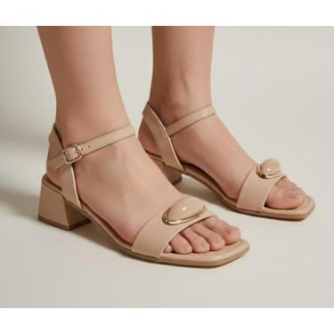 Imagem de Sandalia Feminina Perola Salto Bloco Baixo com Fivela - Ezus Calçados,