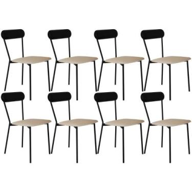 Imagem de Kit 08 Cadeiras Estofada Para Sala de Jantar Liora Preto C01 Linho Are