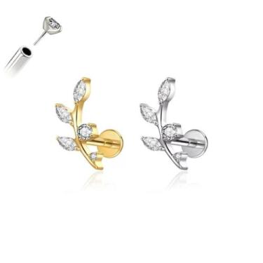 Imagem de Piercing Ramo Push Pin S/ Rosca Aço Cirúrgico Ouro PVD Cor:PrateadoTam