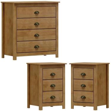 Imagem de Comoda 4 Gv 02 Mesas De Cabeceira 3 Gv Madeira Maciça Freijo Milani Store