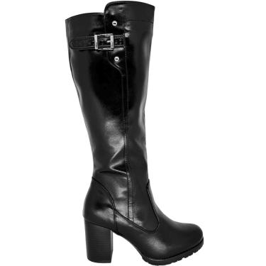 Imagem de Bota Feminina Cano Longo Maleável com Fivela Zíper Lateral Salto Alto Mooncity 73136