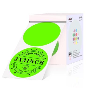 Imagem de Etiquetas térmicas PARLAIM redondas 7,62 cm, verde fluorescente, 500 u