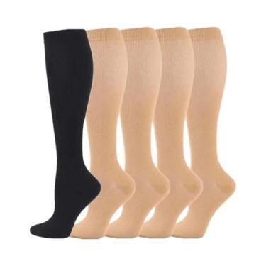 Imagem de Meias De Compressão Unissex Até O Joelho 5 Pares 20-30mmHg Para Corrid