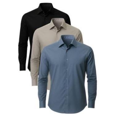 Imagem de Kit 3 Camisas Social Masculina Manga Longa Crocker-Masculino
