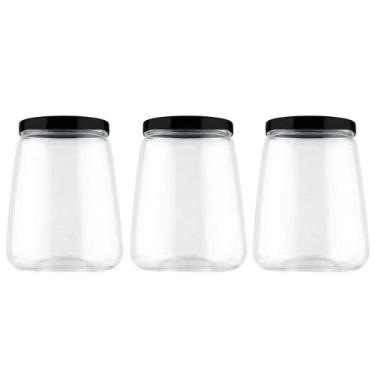 Imagem de 3 Pote Mantimentos De Plástico Tampa Metalizada 2,1Lts Bolachas Biscoi