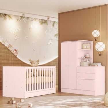 Imagem de Conjunto Quarto Bebê Doce Sonho Mini Berço Com Colchão e Guarda Roupa 