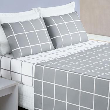 Imagem de Jogo De Cama Com Lençol De Cima 200 Fios Austin Queen 04 Peças - Cinza