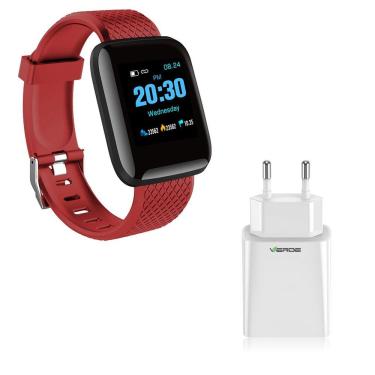 Imagem de Kit 1 Smartwatch D13 Vermelho + 1 Base de Carregador