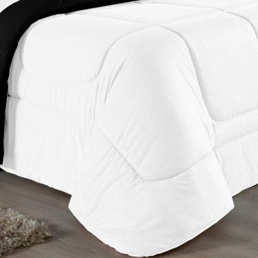 Imagem de Kit Edredom Dupla Face + Jogo De Lençol Queen Nobre 7 Peças Malha 100% Algodão - Branco / Preto