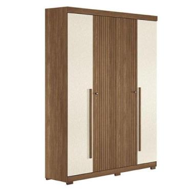 Imagem de Guarda Roupa Casal Ripado 4 Portas Buriti Jatobá Areia Com Pés Acetina