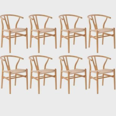 Imagem de Kit com 8 Cadeiras para Sala de Jantar Wishbone Madeira Maciça