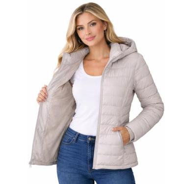 Imagem de Jaqueta Parka Feminina Puffer Com Capuz Inverno Nylon Cor:BegeTamanho: