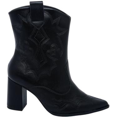 Imagem de Bota Feminina Texana Casual Dia a Dia Festas Cano Baixo Salto Bloco Médio Bico Fino com...
