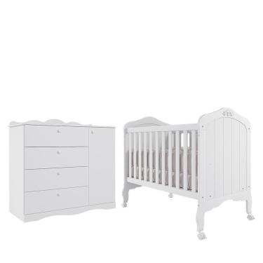 Imagem de Jogo De Quarto Infantil Cômoda Encanto E Berço Harmonia Branco - Permóbili Baby Branco