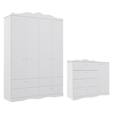 Imagem de Jogo De Quarto Infantil Encanto Guarda Roupa E Cômoda Branco - Permóbili Baby Branco