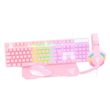 Imagem de Combo gamer rosa - teclado, mouse, mousepad e headset - CLANM
