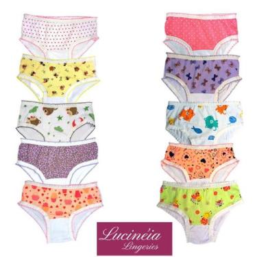 Imagem de Kit 20 peças - Calcinha Infantil Menina - 100% Algodão, com Forro, Est