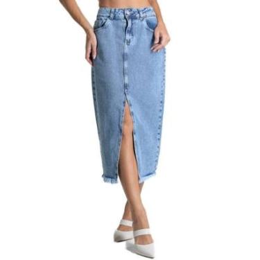 Imagem de Saia Jeans Sawary Midi - 281986 - Azul médio 46-Feminino
