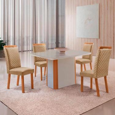 Imagem de Mesa de Jantar Isadora 120cm Tampo MDF Vidro Canto Copo com 4 Cadeiras
