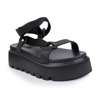 Imagem de Sandália Flatform Petite Jolie Preta tiras autocolantes, Preto, 36