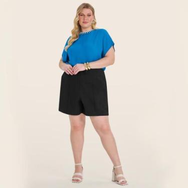 Imagem de Blusa Feminina Plus Size Manga Curta em Viscose Secret Glam, Azul, G3