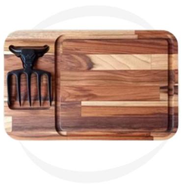 Imagem de Kit Tábua para Churrasco Garfo 5 pontas Alumínio Teca - Parttenr