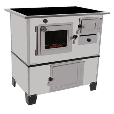 Imagem de Fogão a Lenha Luxo Inox N1 Vitrocerâmica Chaminé Direita Hansen