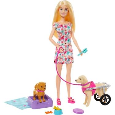 Imagem de Barbie, Conjunto de Brinquedo, Passeio de Animais de Estimação com Cadeira de Rodas, 1 Boneca, 2 Cachorros e Acessórios