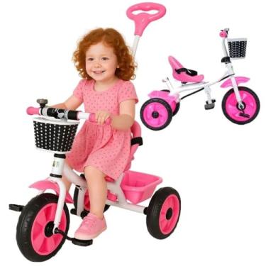 Imagem de Triciclo Infantil Flex com Empurrador Pedal 2 e 1 Cesto Frontal e Traseiro, Seguro e Divertido para Crianças +2 Anos - Baby Style (Rosa)