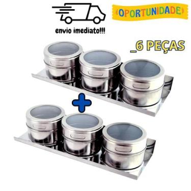 Imagem de Porta Condimentos Tempero Inox Magnético Imã Kit Com 6 Uni. - clink