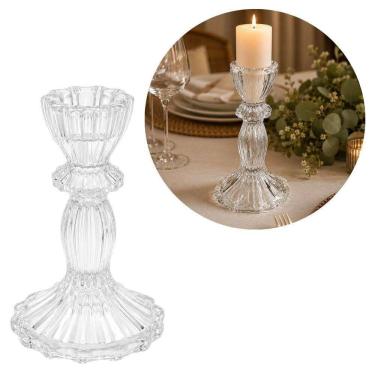 Imagem de Castiçal de Vidro Flor Star Transparente Luxo Cristal Yangzi