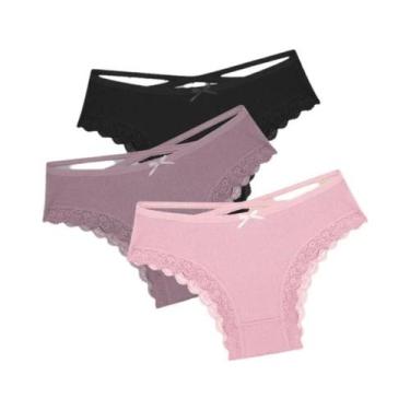 Imagem de Conjunto De Calcinhas De Algodão Com Renda De Cintura Baixa Para Mulhe