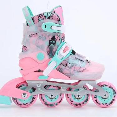 Imagem de Patins Infantil Jiumis Pro Ajustável com Base em Alumínio Reforçado e Rolamentos ABEC-9 Rosa Go Roller m 30-33