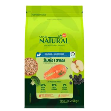 Imagem de Ração Guabi Natural para Cães Adultos de Porte Mini e Pequeno Sabor Salmão e Cevada - 2,5KG