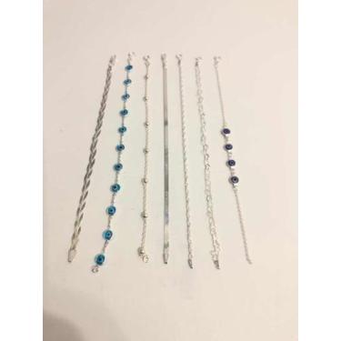 Imagem de Conj. 7 Pulseiras Prata Legítima 925 Olho Grego Laminada Fio - Lojas L
