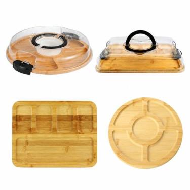 Imagem de Kit 2 Petisqueiras de Bambu 5 Divisórias com Tampa - IMPORIENTE, Bambu