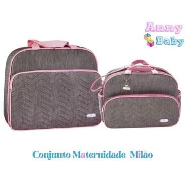 Imagem de Conjunto De Bolsa Maternidade Mala E Bolsa Grande Cinza C/ Rosa - Cbm0