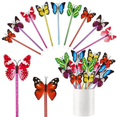 Imagem de Zhanmai 24 canetas de borboleta de girassol em massa canetas esferográficas fofas de 0,5 mm 0,7 mm, lembrancinhas de festa para sala de aula, professores, estudantes, escritório (estilo borboleta)