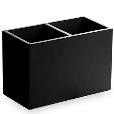 Imagem de BINO | Organizador multiuso de 2 compartimentos – elegante suporte de escova de dentes e escova de dentes para banheiro e penteadeira | Acessórios elegantes de mármore para organização (preto fosco)