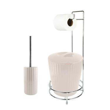 Imagem de Kit Suporte Porta Papel Higiênico Escova Sanitária Lixeira Com Tampa 5L Groove - Ou