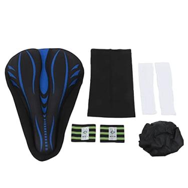 Imagem de confortável almofada de assento de bicicleta para homens e mulheres com dupla absorção de choque espuma de memória à prova d'água ampla substituição de bicicleta confortável almofada de assento de bicicleta (azul), Pilipane Conjunto de assento de bicicleta,