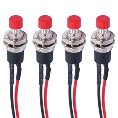 Imagem de Twidec 4 Peças Interruptor De Botão De Travamento 3A 250 V Ac 2 Pinos Spst De Travamento Automático Ligado Desligado Vermelho Mini Interruptor Fios Pré-Soldados L-Pbs-110-Xr Vermelho