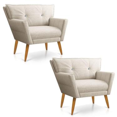 Imagem de Kit 02 Poltronas Anitta Linho Com Strass Pés Palito Castanho Cor A27 Areia