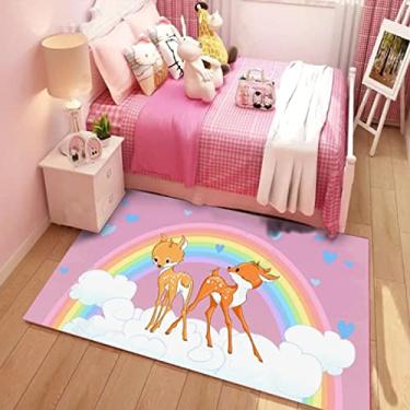 Imagem de Tapete de área de fundo de desenho animado com animais fofos em estilo desenho animado tapete de área de poliéster para sala de jantar dormitório quarto casa decorativa 55x79 polegadas